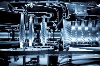 A blue image of a turbine engine.