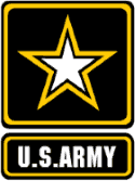 U.S. Army logo with a white star outlined in yellow on a black background, above the text "U.S. ARMY" in white.