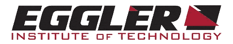 Logo of Eggler Institute of Technology featuring stylized black and red lettering.