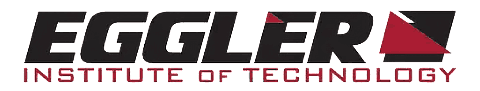 Logo of Eggler Institute of Technology featuring stylized black and red lettering.